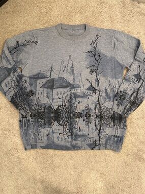 SHEIN Grey Crewneck Sweater with Black Scenic Print